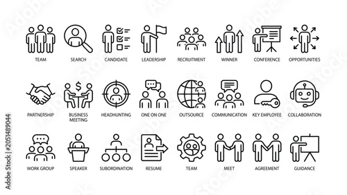 Photos A collection of business and teamwork related line icons and their corresponding