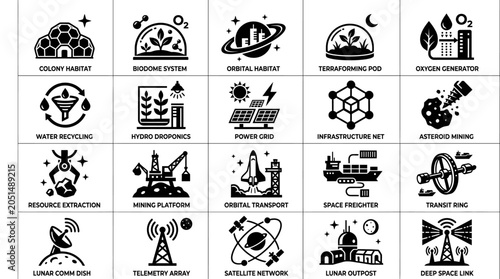Icons of science and technology.