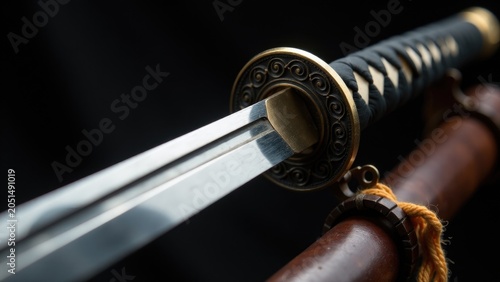 A close-up shot of a knife attached to a pole, often used in ceremonial or symbolic contexts
