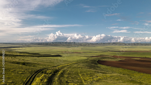 Aerial Wide Angle Landscape of Sprawling Green Agricultural Valleys in Kakheti Region of Georgia