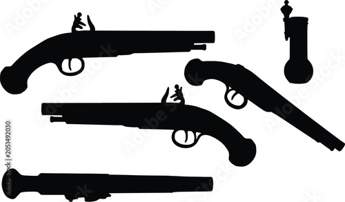 Cuadro en lienzo A professional minimalist vector silhouette set featuring antique flintlock pistols and vintage medieval firearm icons in image_cf912c