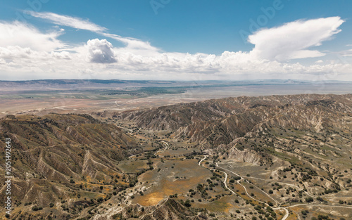 Aerial Panoramic View of Winding Dirt Road in Vashlovani National Park