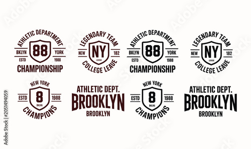 Athletic department varsity typography vector crest badge set for college t-shirt apparel design