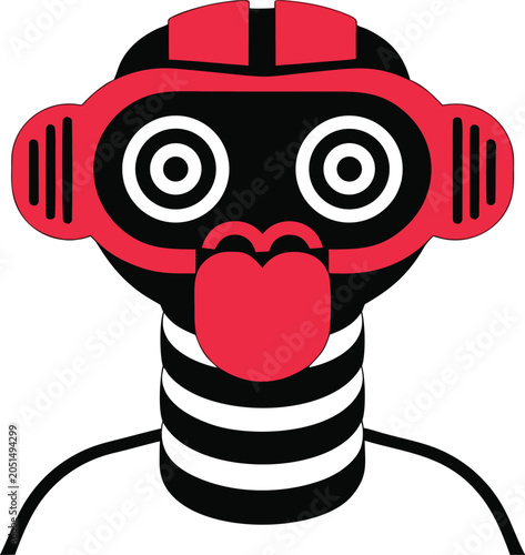Photography Funny cartoon monkey face with red goggles and striped neck isolated on transpar