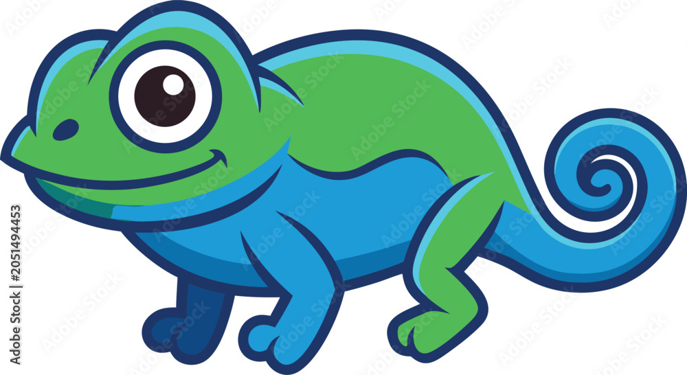 Fototapeta premium Cute cartoon chameleon lizard illustration isolated on transparent background, Vector
