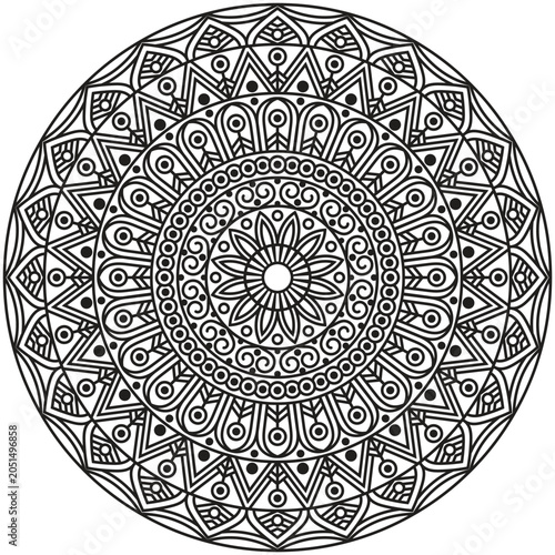 A beautifully detailed decorative mandala design created with intricate floral and geometric elements arranged in a perfectly balanced circular composition.
