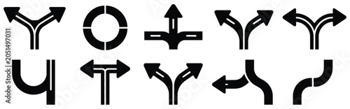 Foto Road Traffic Direction Arrows Flat Set Featuring U Turn Left Right Two Way Three