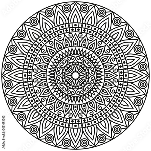 A beautifully detailed decorative mandala design created with intricate floral and geometric elements arranged in a perfectly balanced circular composition.
