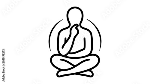 Slika na platnu Black outline icon of a person sitting in a lotus position and thinking about a
