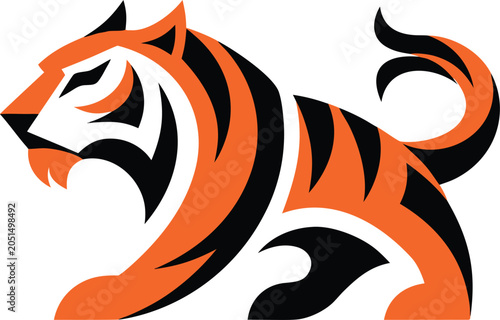 Konstfotografi Stylized tiger icon in bold orange and black colors isolated on transparent back