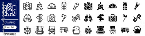 Fotografía Camping Icon Set - Outline and Flat Vector Icons Style - Vector Pack