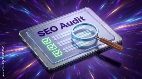 SEO Audit on tablet with magnifying glass and checklist