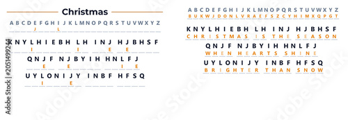 Obraz na plátně Christmas-themed cryptogram puzzle with letters and clues