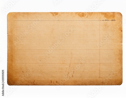 dirty old yellowing blank index paper card isolated on white