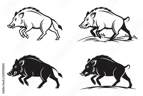 Four prehistoric bison walking illustration