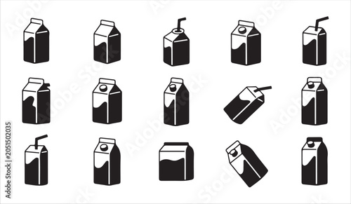 Konstfotografi Dairy carton and juice box packaging collection with straw and pour spout illustrations