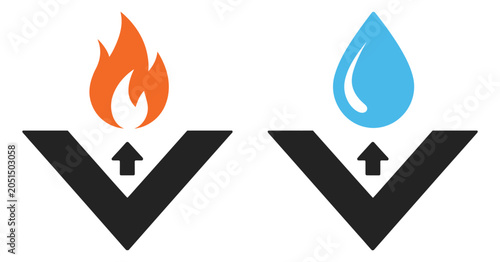 Bild auf Leinwand Fireproof and Waterproof Icons Protective Flame Water Droplet Symbols Vector Ill