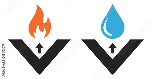 Foto Fireproof and Waterproof Icons Flame and Droplet Protection Vector Illustration