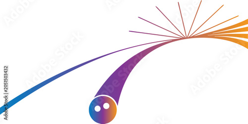 Quadro em tela Abstract bowling ball trajectory with colorful gradient lines and explosive pins