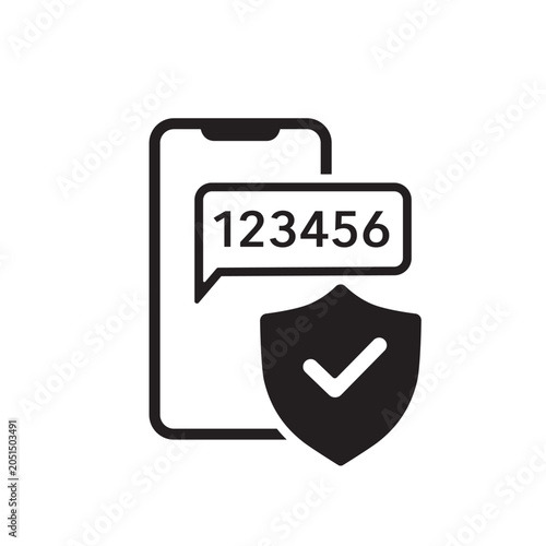 Two Factor Authentication Security Icon with Mobile Phone and Verification Code