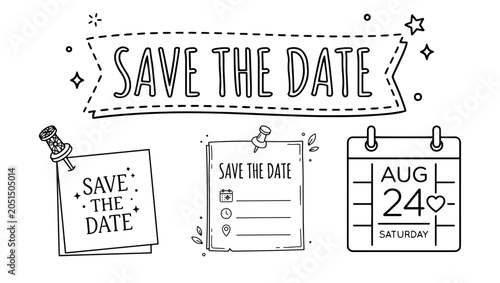 Save the Date Line Art Icon on PNG Background, save the date, save the date icon, reminder icon, event reminder, sticky note icon, calendar reminder, date notification, event planning, wedding, 