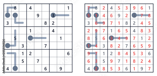 Fotografia Sudoku thermo expert level puzzle 9x9 grid for adults, challenging number logic