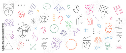 Faces of people line elements education sign and symbol vector background , geometric shapes pattern