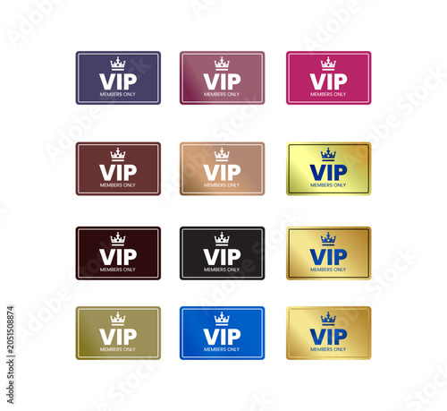 VIP Card Set – Colorful Luxury Membership Cards with Crown Icon Collection Flat Vector Illustration