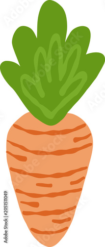 cute orange carrot vegetable food with leaf vector cartoon illustration