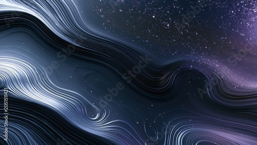 Abstract cosmic fluid waves under starry night sky
