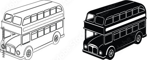 Foto London double decker bus isometric outline and silhouette