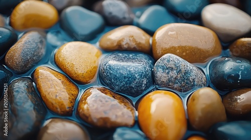 Pebbles under shallow water lens with ripple distortion earthy color and abstract clarity ideal for natural macro visuals