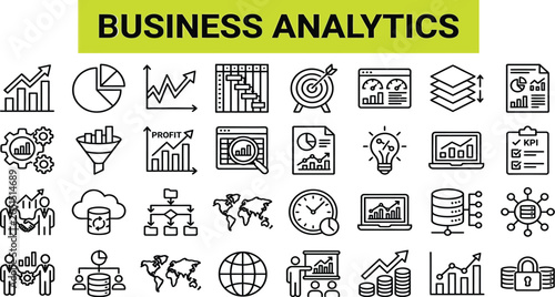 Foto Business analytics icon set data visualization strategy and financial performanc