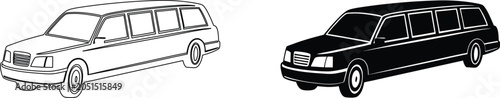 Konstfotografi Classic hearse wagon outline and solid black silhouette isolated on checkered background vector art