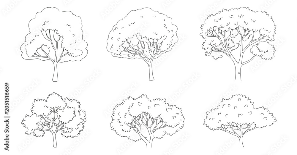 Ταπετσαρία Red maple trees, plan and elevation view graphics for architectural visualization, landscape layouts, master plans, and outdoor design documentation, isolated on transparent background