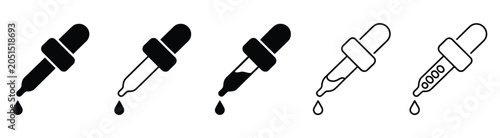 Photos Dropper icon set, chemical laboratory pipette symbols, medical liquid applicatio