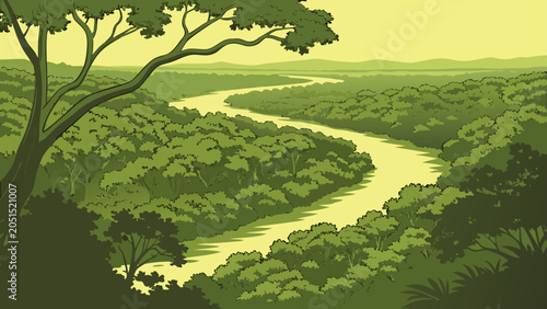 Tableau sur toile Winding river through dense tropical rainforest jungle with rainforest, tropical