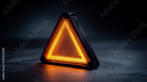 Gen Z . emotional freedom and self-expression. Triangular orange warning light with reflective surface positioned on dark background for safety signaling
