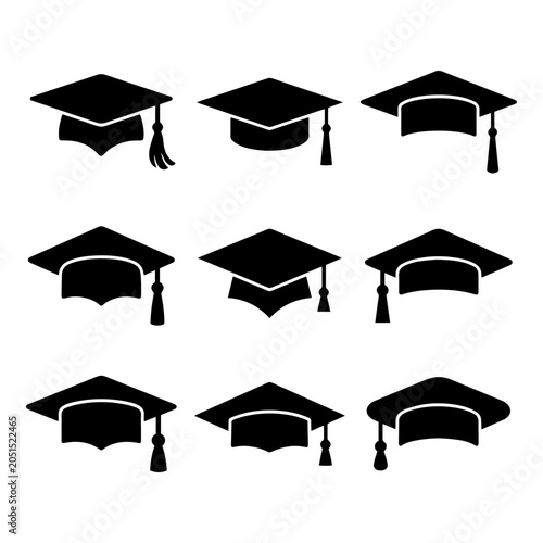 Φωτογραφία Set of black silhouette graduation caps mortarboard icons for education academic