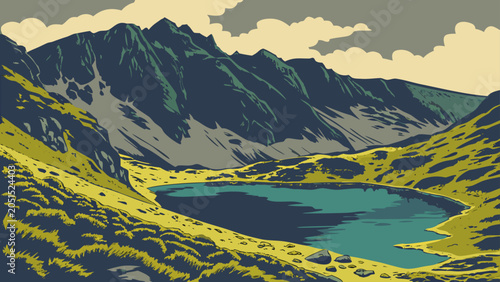 Фотография Dramatic alpine landscape with mountain lake illustration mountain landscape