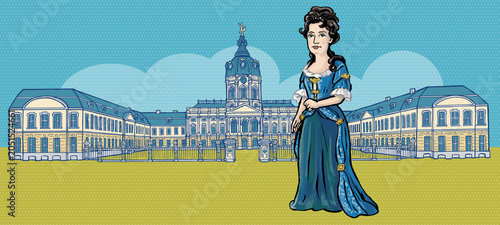 Tableau sur toile Sophie Charlotte von Hannover, Königin in Preußen, vor Schloss Charlottenburg Be