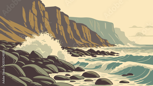 Foto Dramatic ocean waves crashing against rocky cliffs illustration with crashing