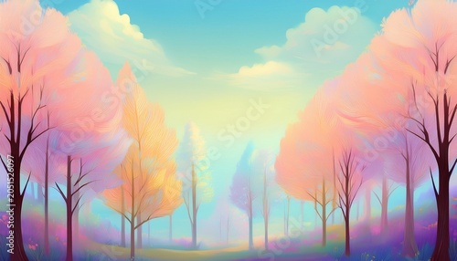 soft pastel forest tree landscape for nature background and decorative design