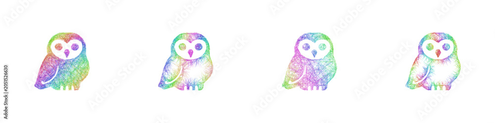 Fototapeta premium Colorful sketch snowy owl icon design set