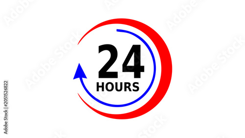 24 hours non-stop delivery service vector icon with red blue circular arrows, daily fast express logistics service concept.