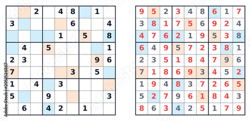 Canvas-taulu Sudoku puzzle 9x9 hard for adults printable with answers A4, even and odd number