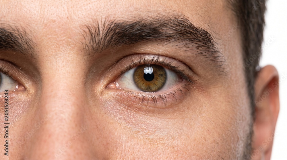 Naklejka premium Detailed Macro Portrait Of Man Eyes Isolated On White Background