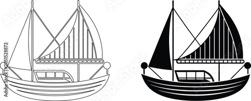 Картината върху платно Sailboat with two masts and sails, vintage style, sailing vessel for ocean or sea adventure