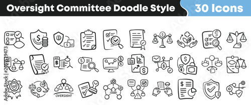 Canvas Print Set of hand drawn oversight committee icons in doodle style