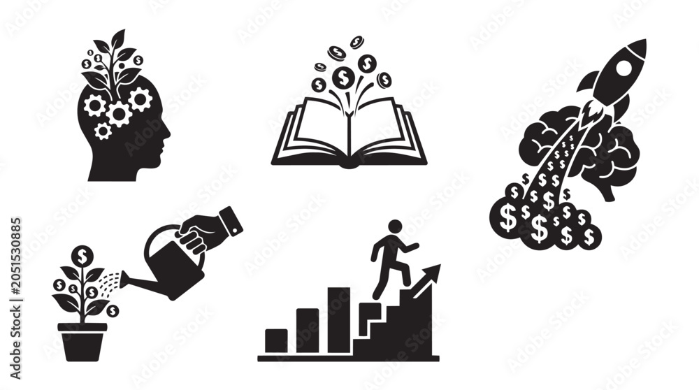 Fototapeta premium Business and financial concept icons set showing growth and success with business, investment